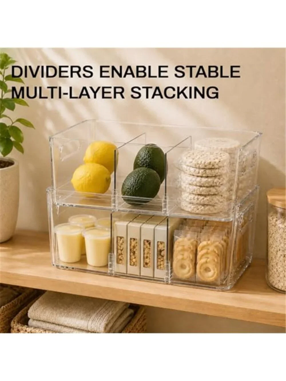 6-Pack Pantry Organizers and Storage, Clear Fridge Organizer Bins